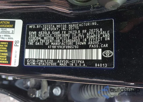 2015 Toyota Camry Le/Xle/Se/Xse z USA, uszkodzony, nr VIN 4T1BF1FK3FU965793
